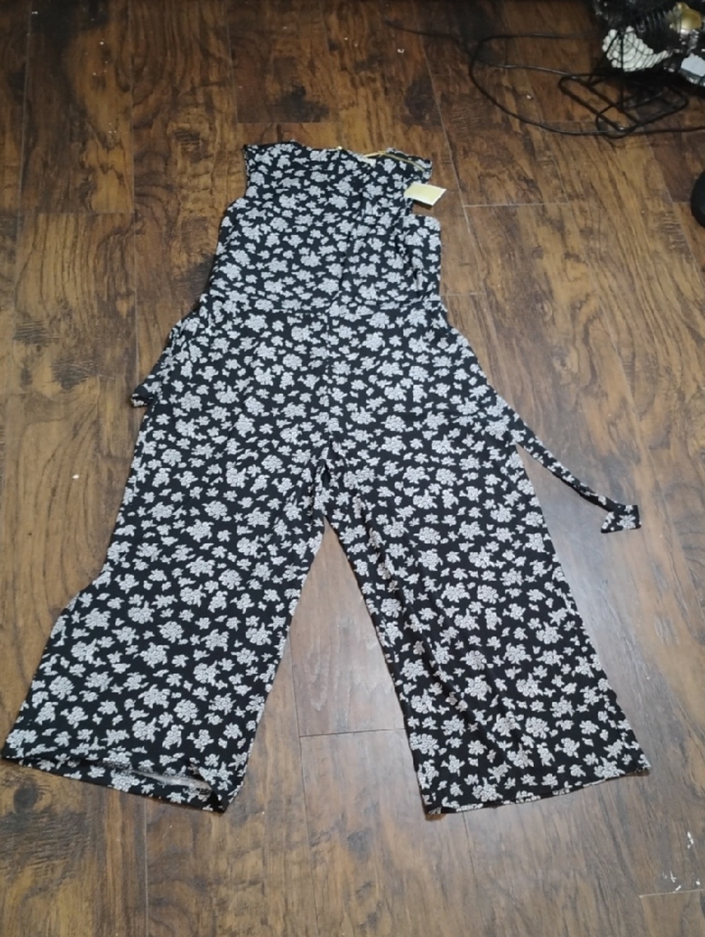 Michael Kors Black Floral Belted Wide-Leg Jumpsuit